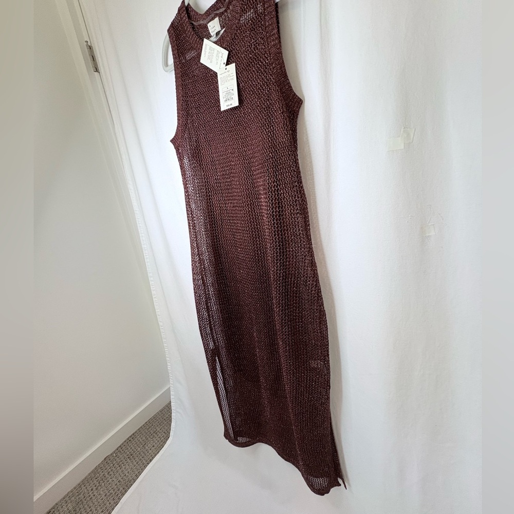 A NEW DAY Copper colored Knit Mesh dress w gold accents